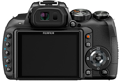 Fujifilm FinePix HS10 fotokamera bakifrån